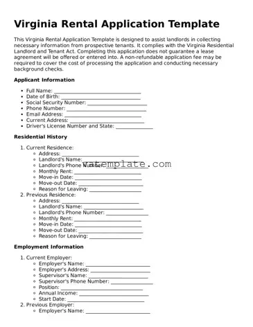 Attorney-Approved  Rental Application Template for Virginia