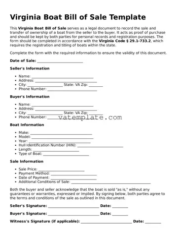 Attorney-Approved  Boat Bill of Sale Template for Virginia