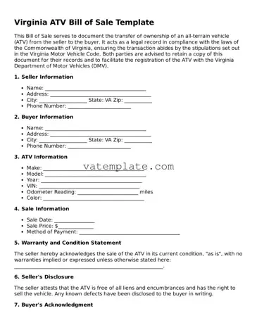 Attorney-Approved  ATV Bill of Sale Template for Virginia