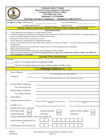 Fill Out a Valid Virginia Btro 1 Template