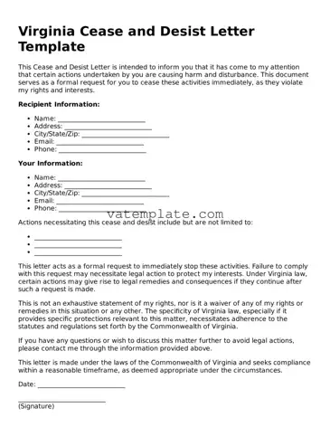 Attorney-Approved  Cease and Desist Letter Template for Virginia