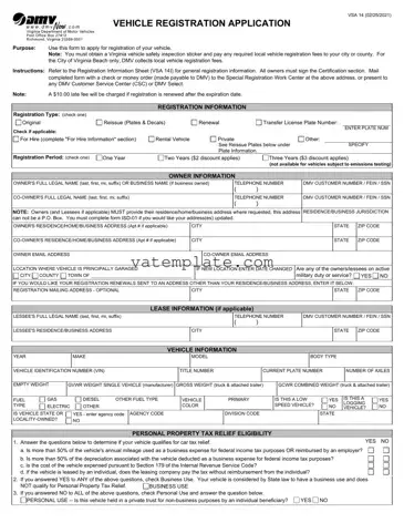 Fill Out a Valid Virginia Dmv Registration Template