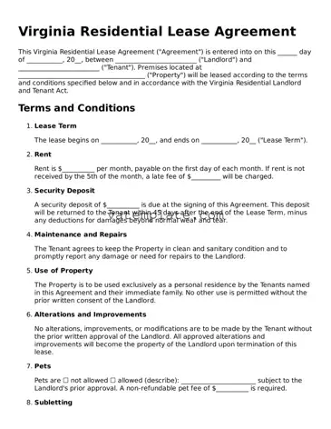 Attorney-Approved  Residential Lease Agreement Template for Virginia
