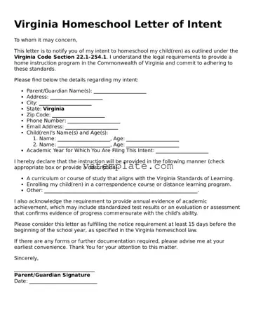 Attorney-Approved  Homeschool Letter of Intent Template for Virginia