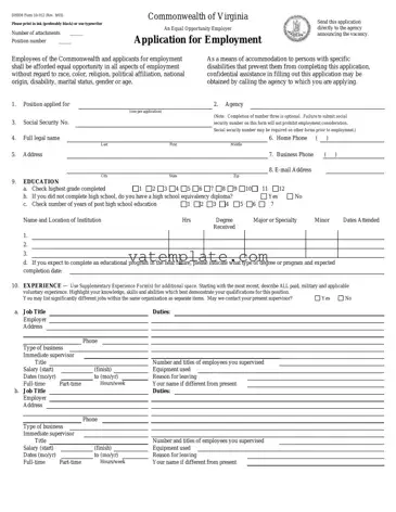 Fill Out a Valid Virginia Job Application Template