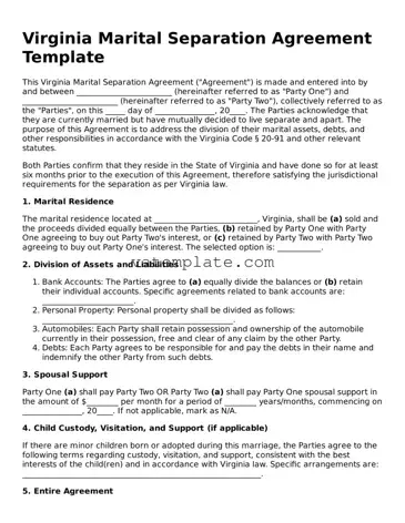 Attorney-Approved  Marital Separation Agreement Template for Virginia
