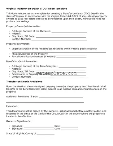 Attorney-Approved  Transfer-on-Death Deed Template for Virginia