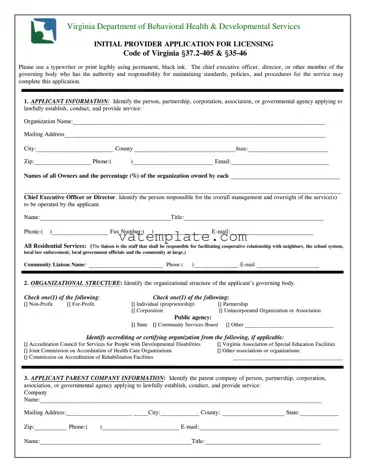 Fill Out a Valid Virginia Provider Application Template