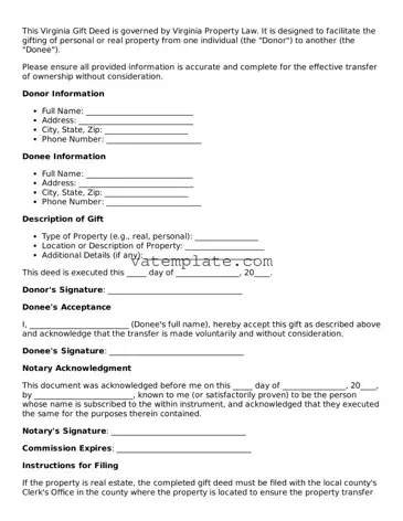 Attorney-Approved  Gift Deed Template for Virginia