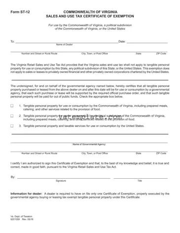 Fill Out a Valid Virginia Sales Tax Exemption Template