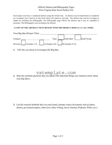 Fill Out a Valid West Virginia Abstract Social Studies Fair Template