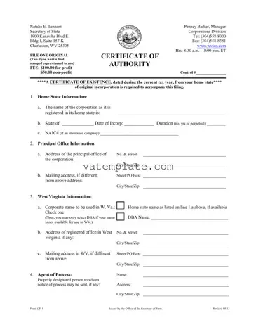 Fill Out a Valid West Virginia Cf 1 Template