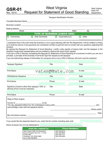 Fill Out a Valid West Virginia Gsr 01 Template