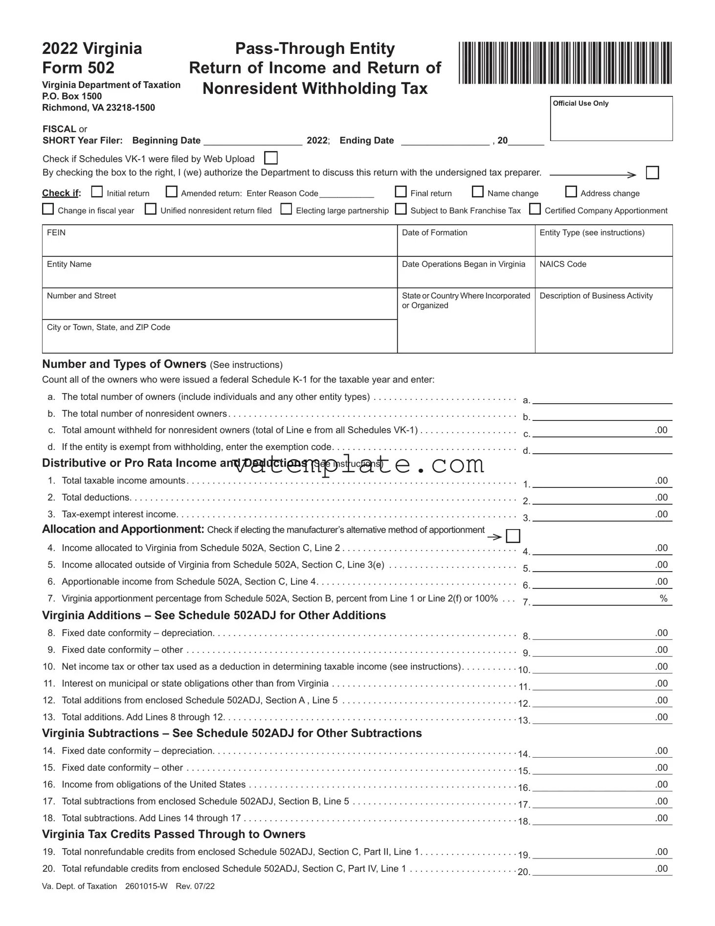 Fill Out a Valid Virginia 502 Template