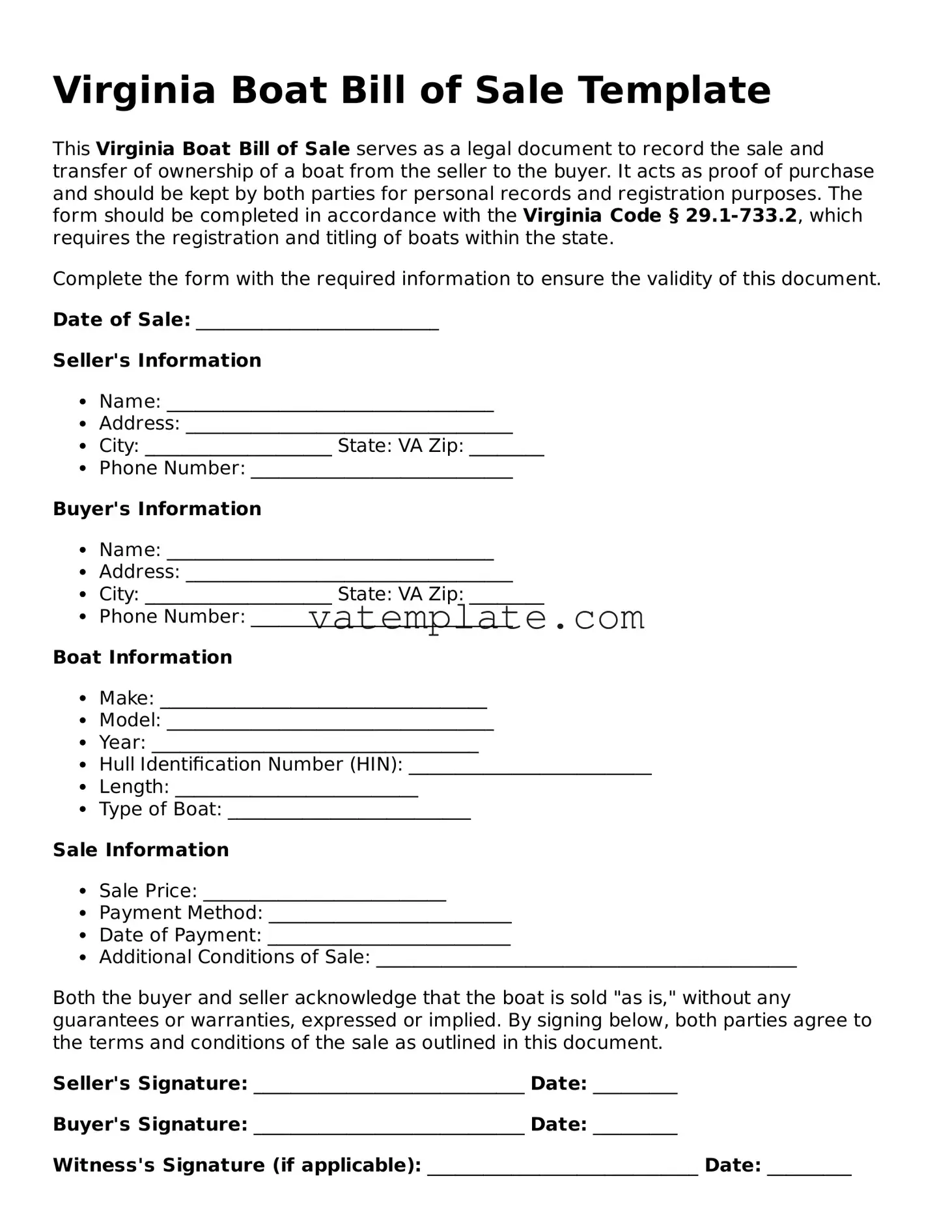 Attorney-Approved  Boat Bill of Sale Template for Virginia