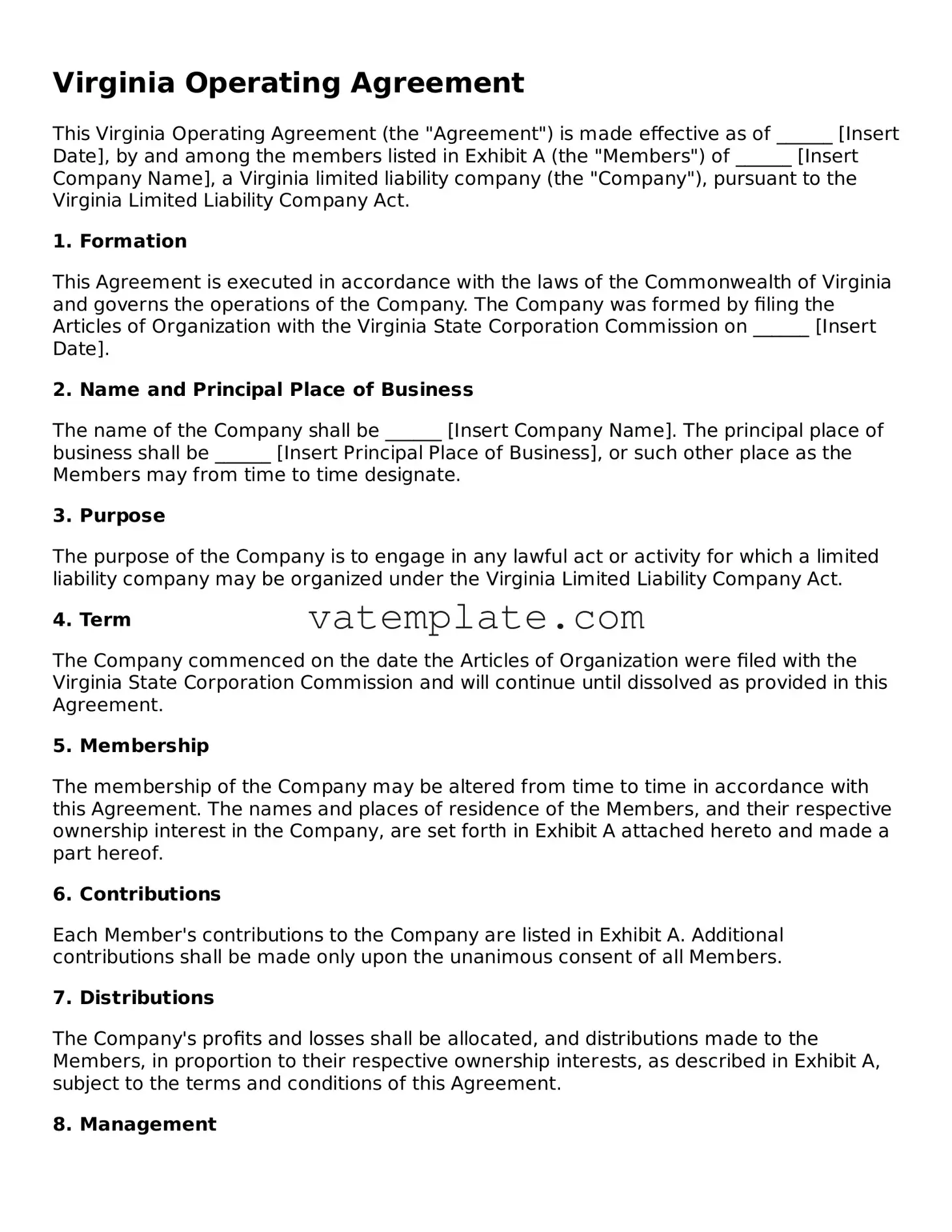 Attorney-Approved  Operating Agreement Template for Virginia