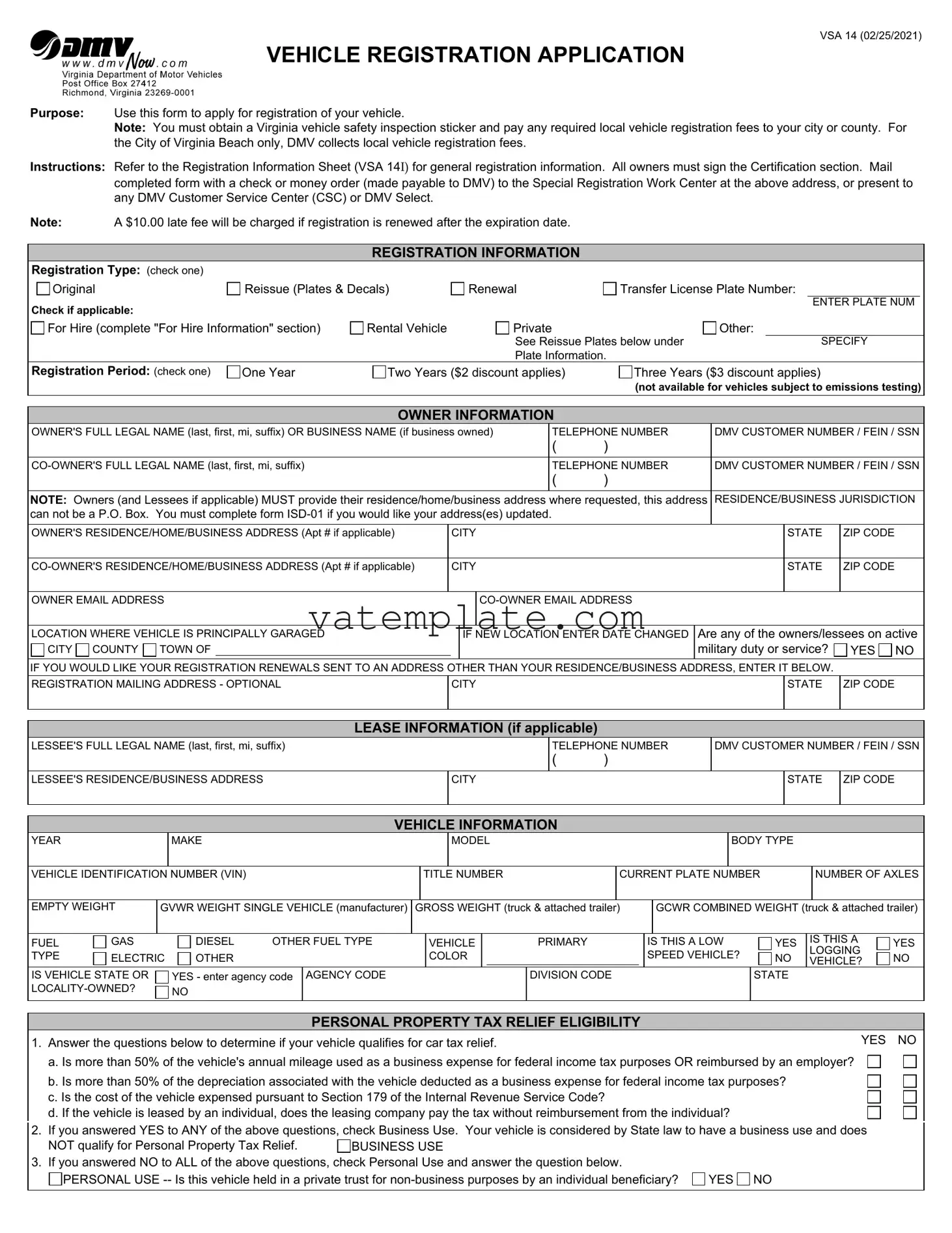 Fill Out a Valid Virginia Dmv Registration Template