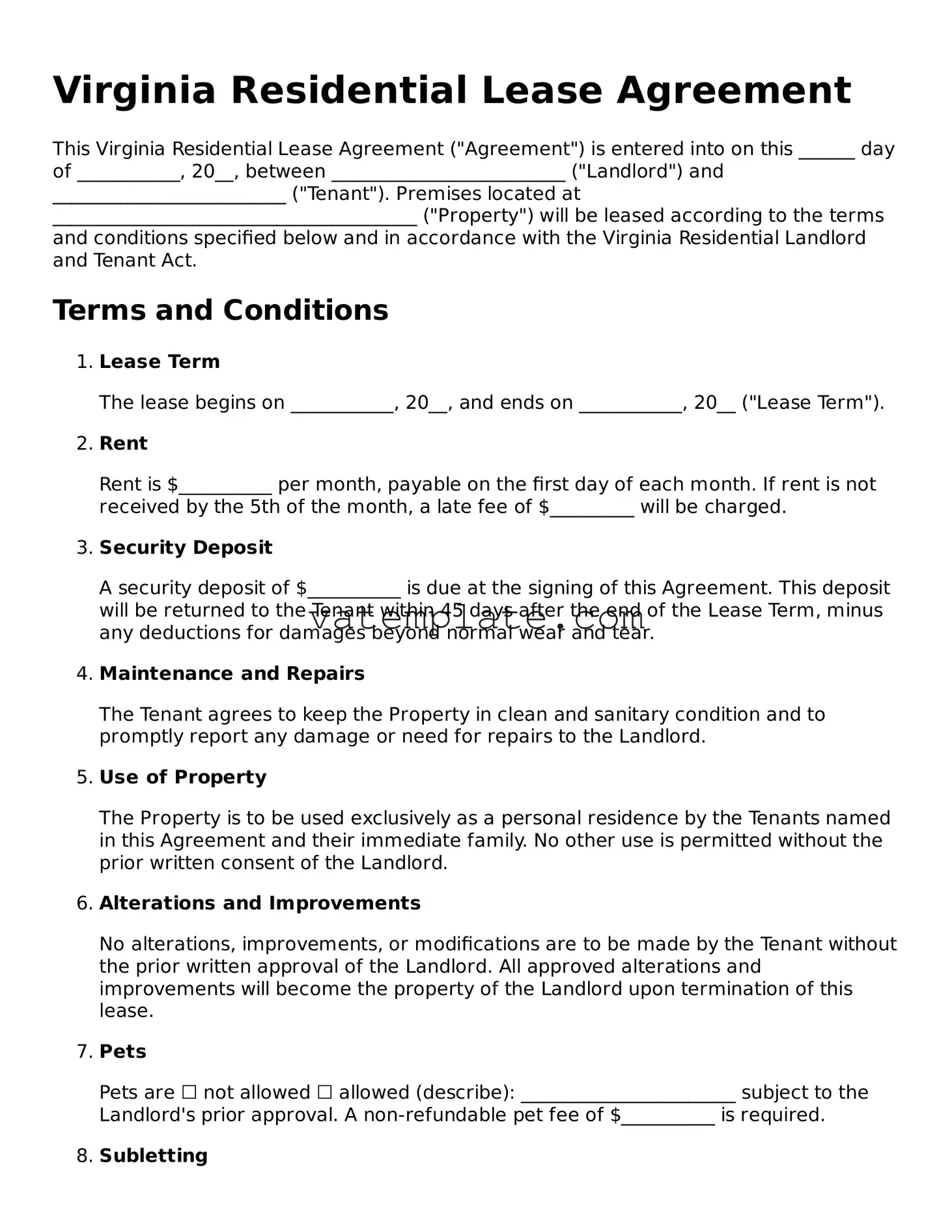 Attorney-Approved  Residential Lease Agreement Template for Virginia