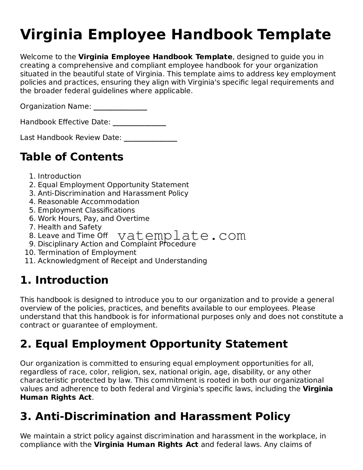 Attorney-Approved  Employee Handbook Template for Virginia