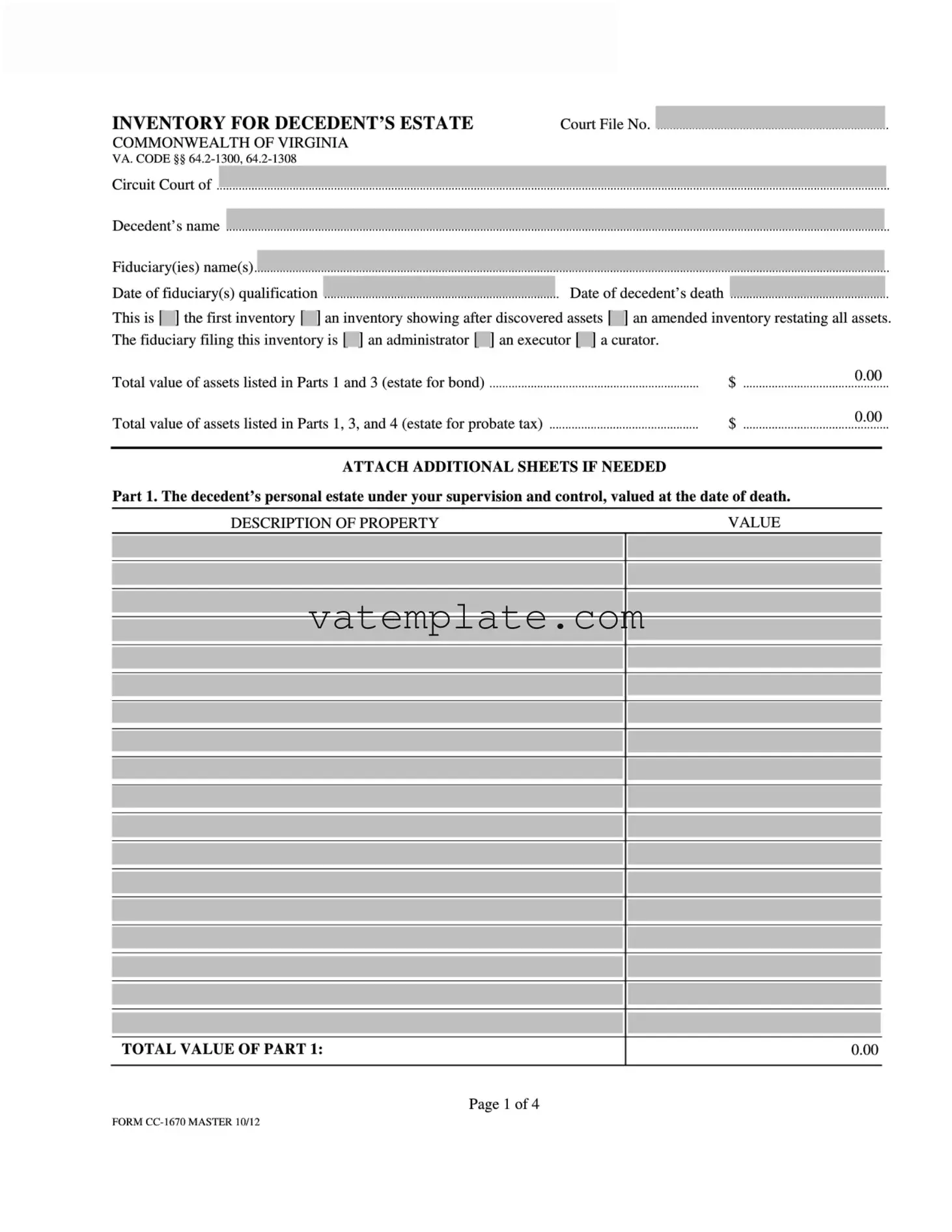 Fill Out a Valid Virginia Estate Cc 1670 Template