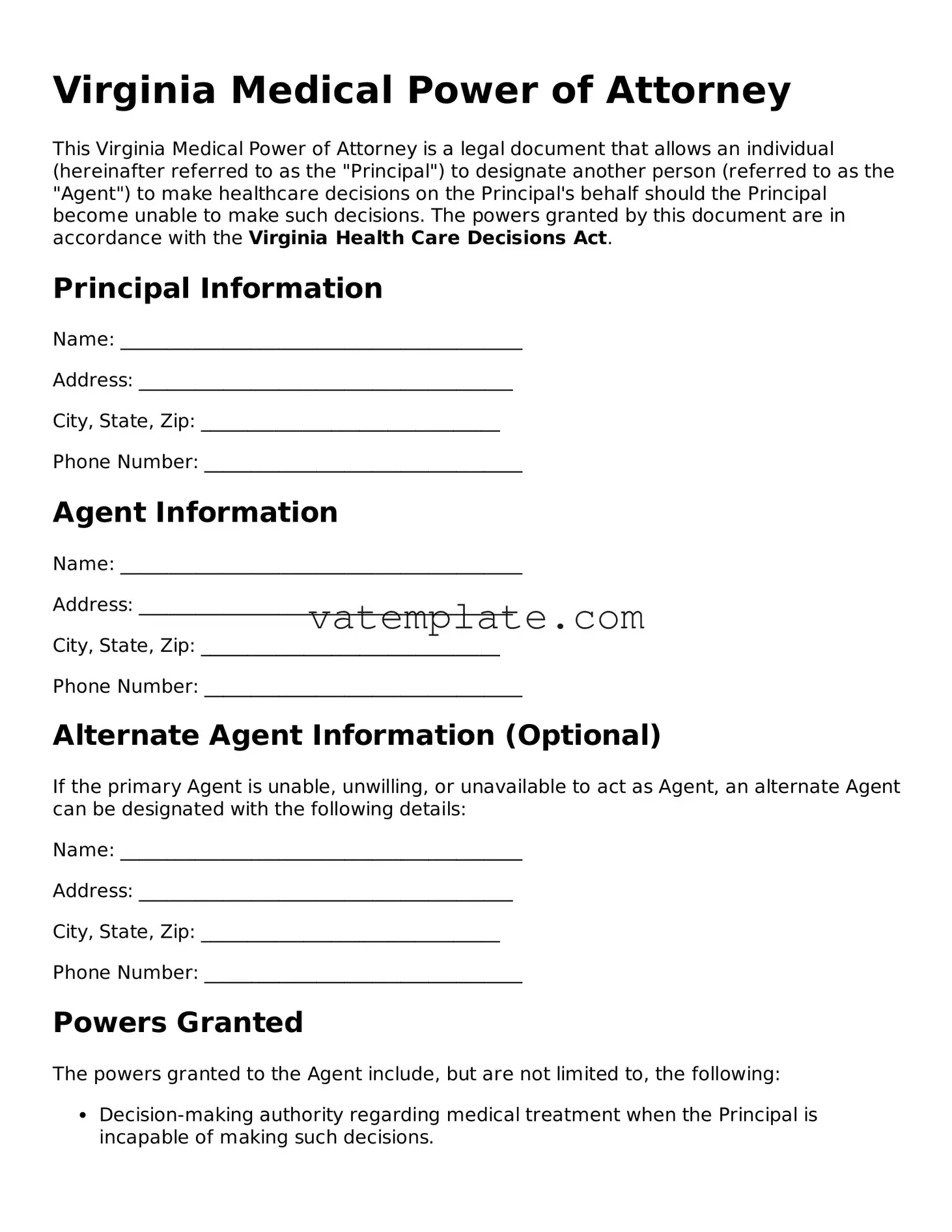Attorney-Approved  Medical Power of Attorney Template for Virginia