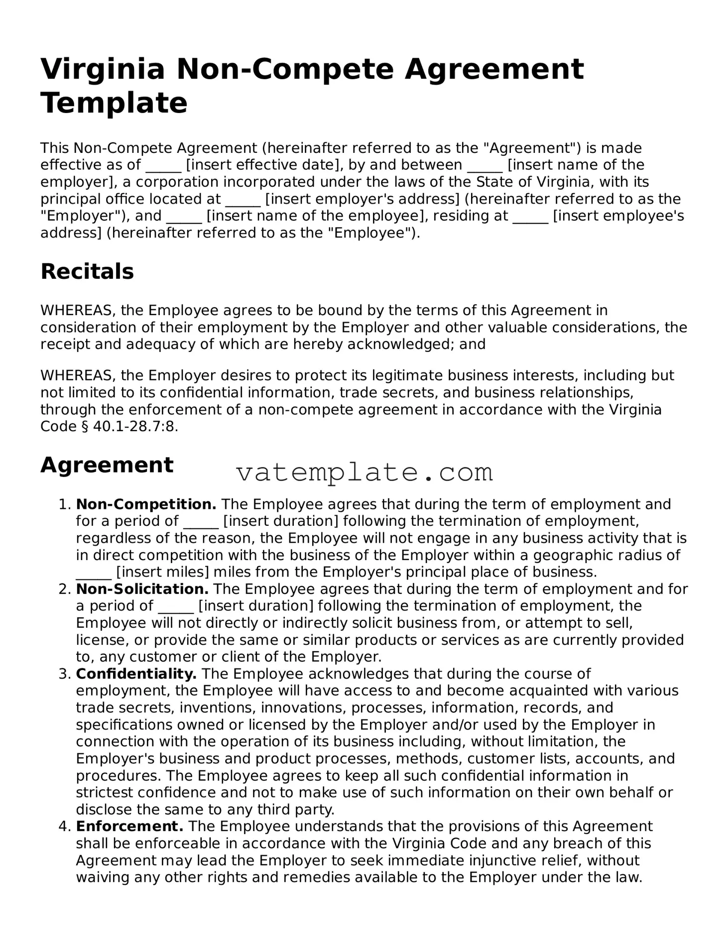 Attorney-Approved  Non-compete Agreement Template for Virginia