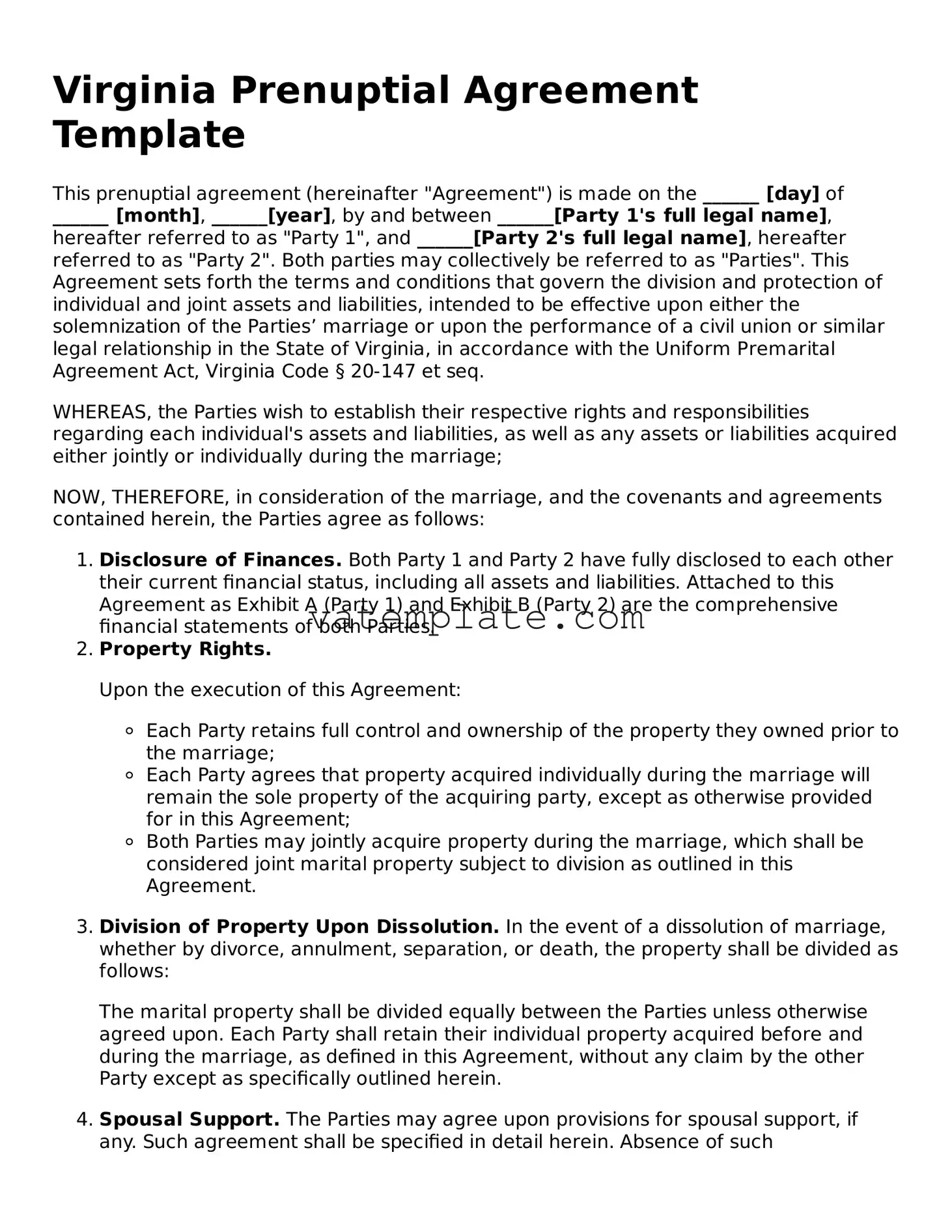 Attorney-Approved  Prenuptial Agreement Template for Virginia