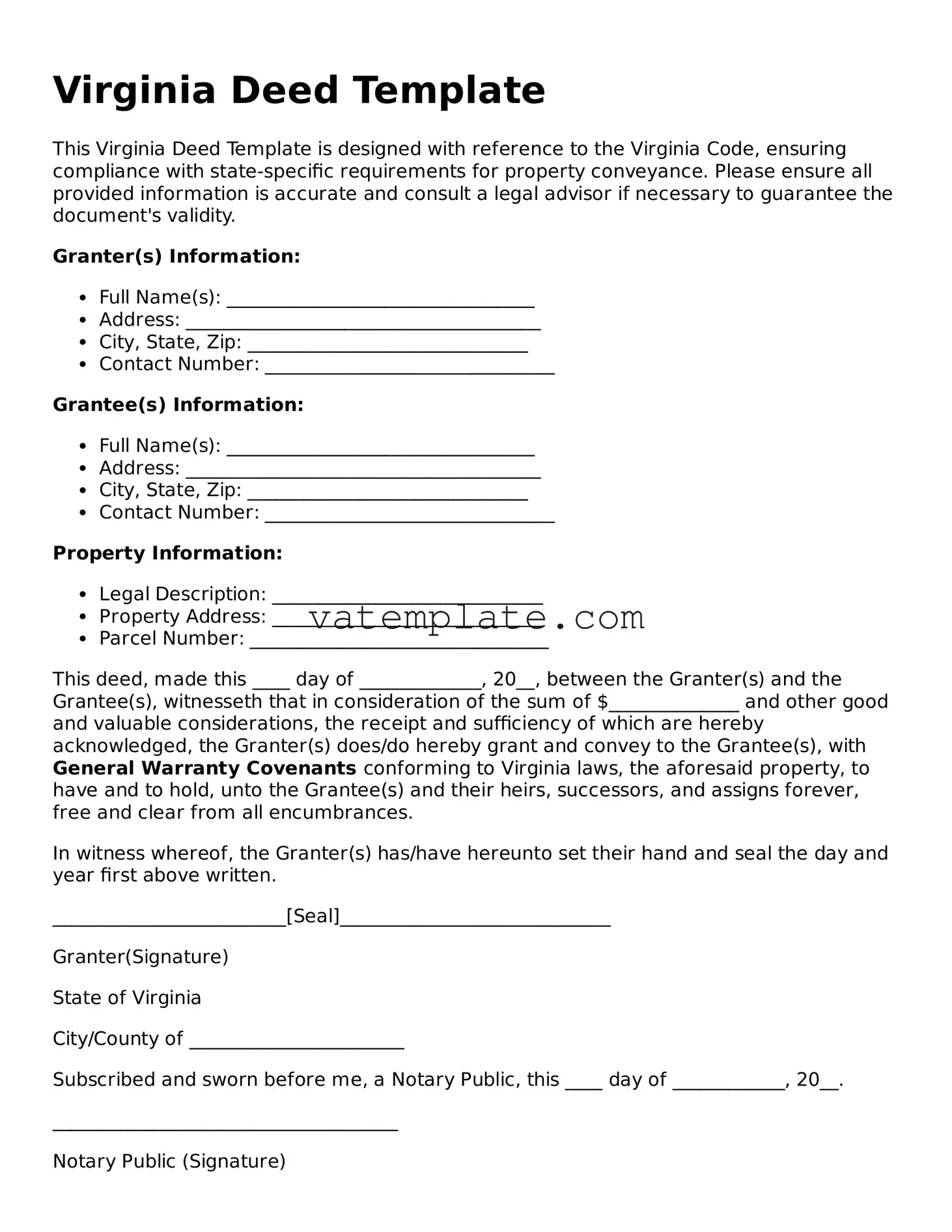 Attorney-Approved  Deed Template for Virginia