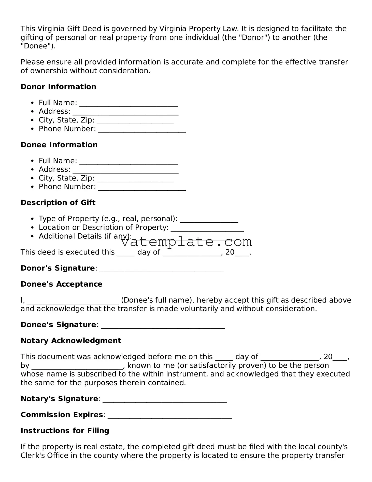 Attorney-Approved  Gift Deed Template for Virginia