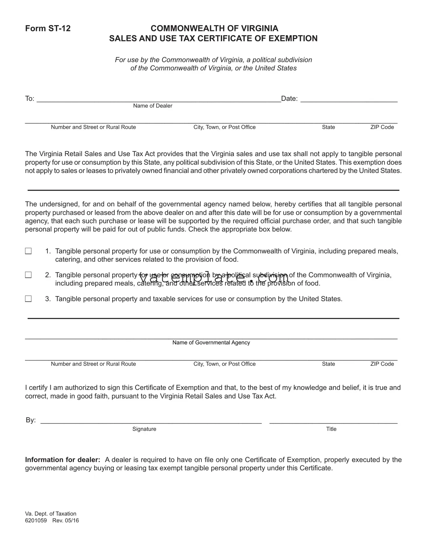 Fill Out a Valid Virginia Sales Tax Exemption Template