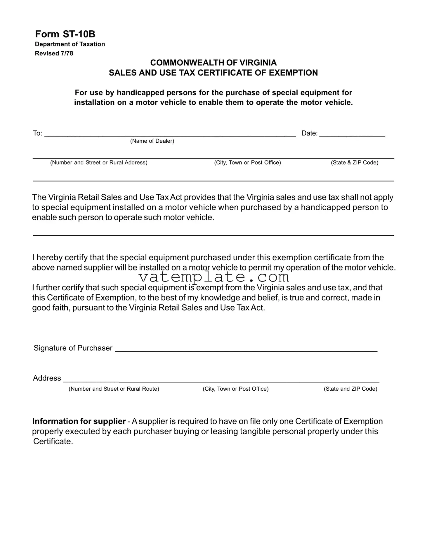 Fill Out a Valid Virginia St 10B Template