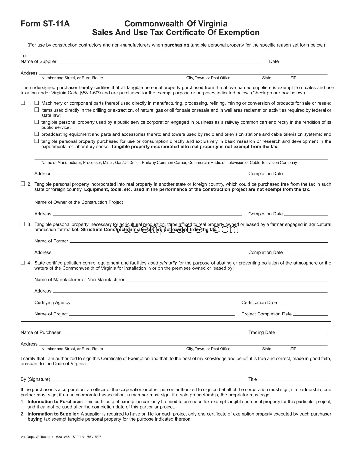 Fill Out a Valid Virginia St 11A Template