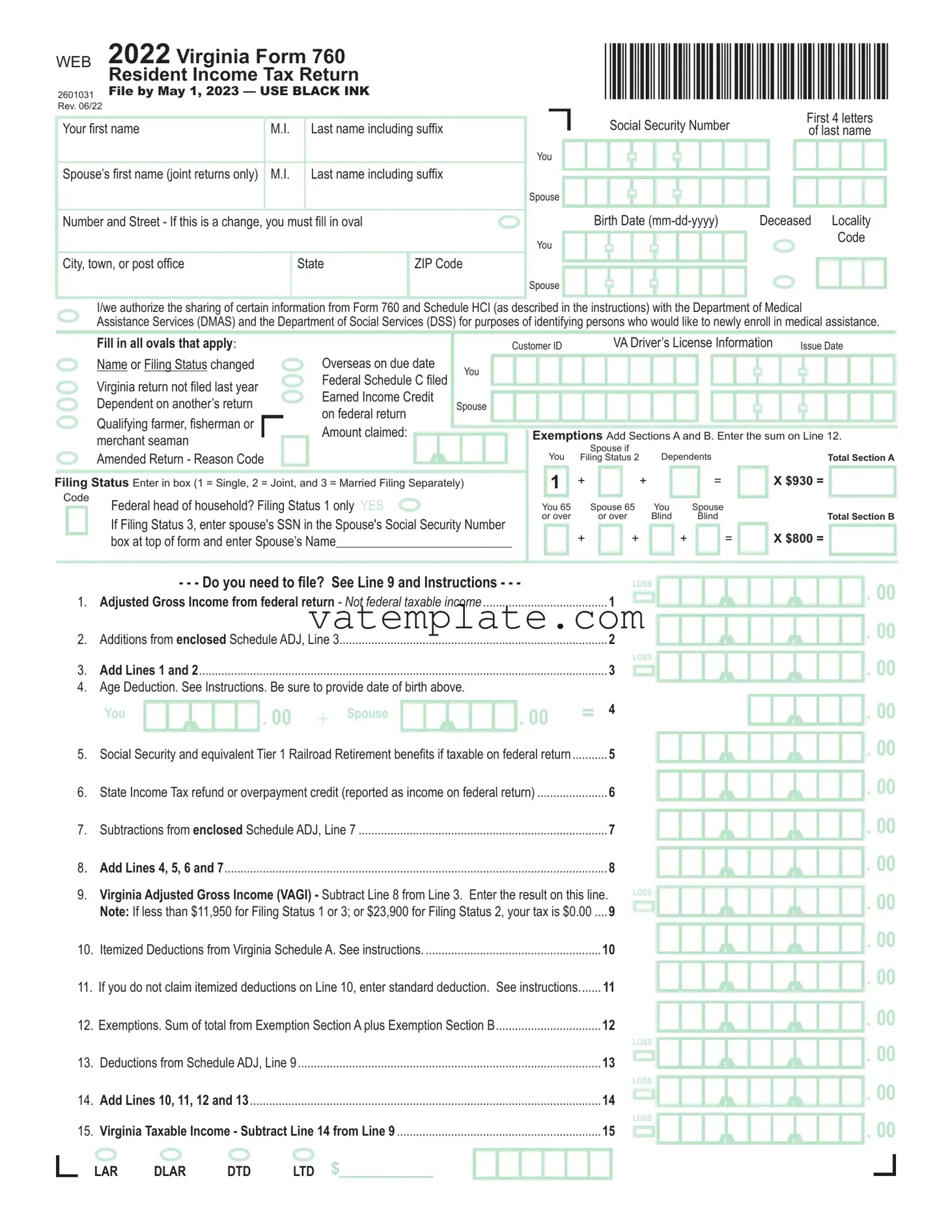 Fill Out a Valid Virginia State Tax Return 760 Template