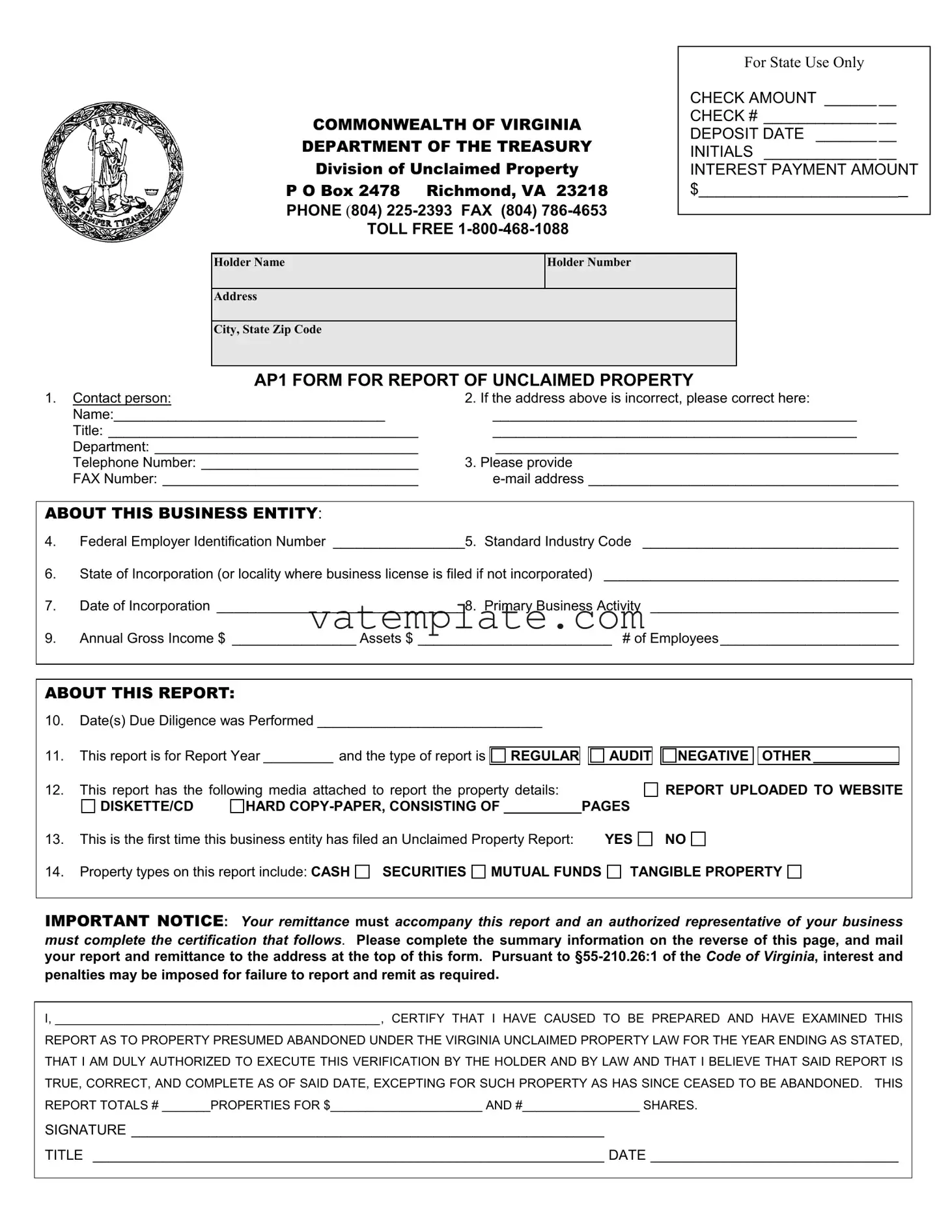 Fill Out a Valid Virginia Unclaimed Property Template