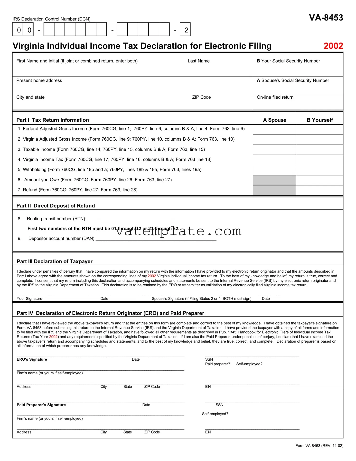 Fill Out a Valid Virginia Va 8453 Template