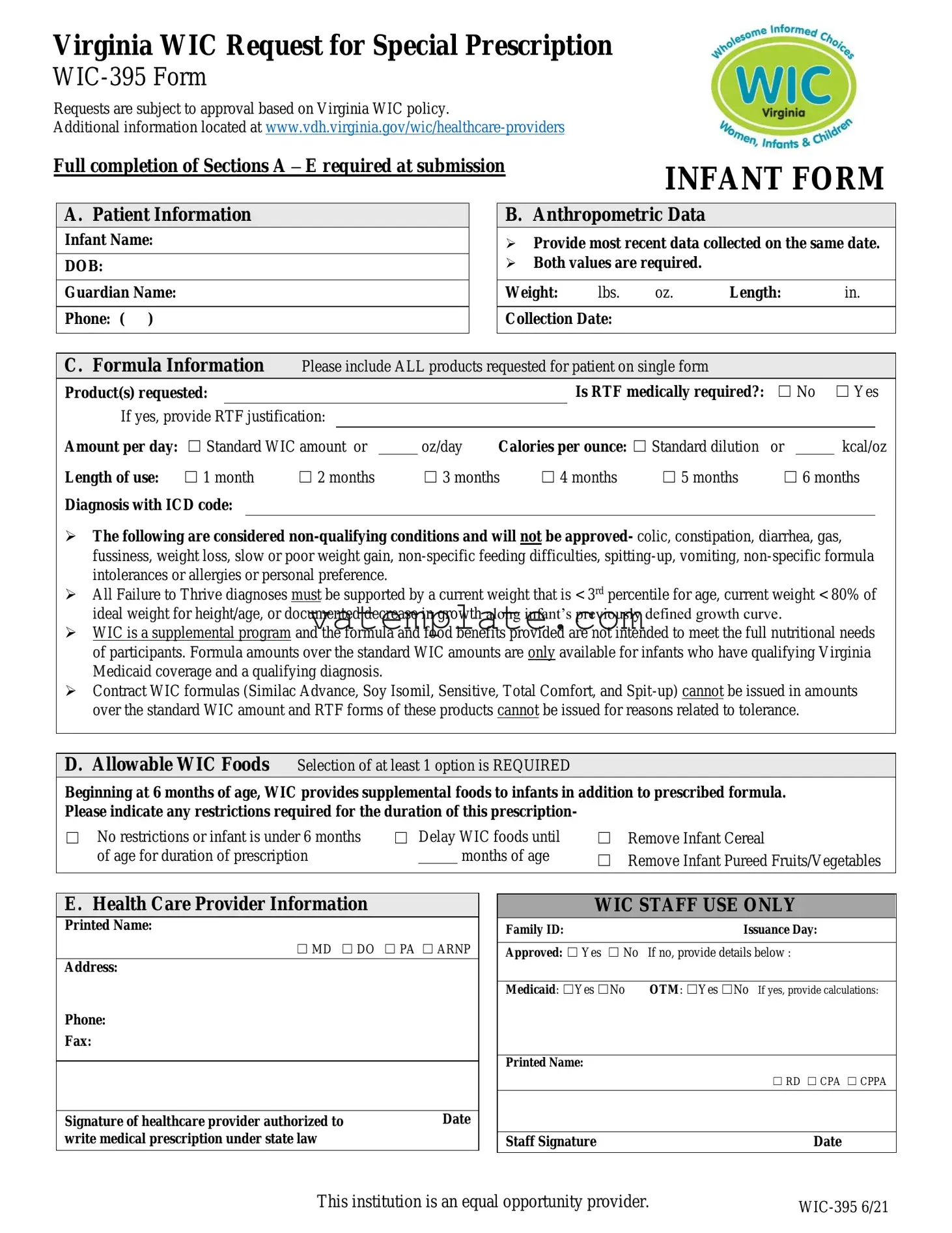 Fill Out a Valid Virginia Wic 395 Template