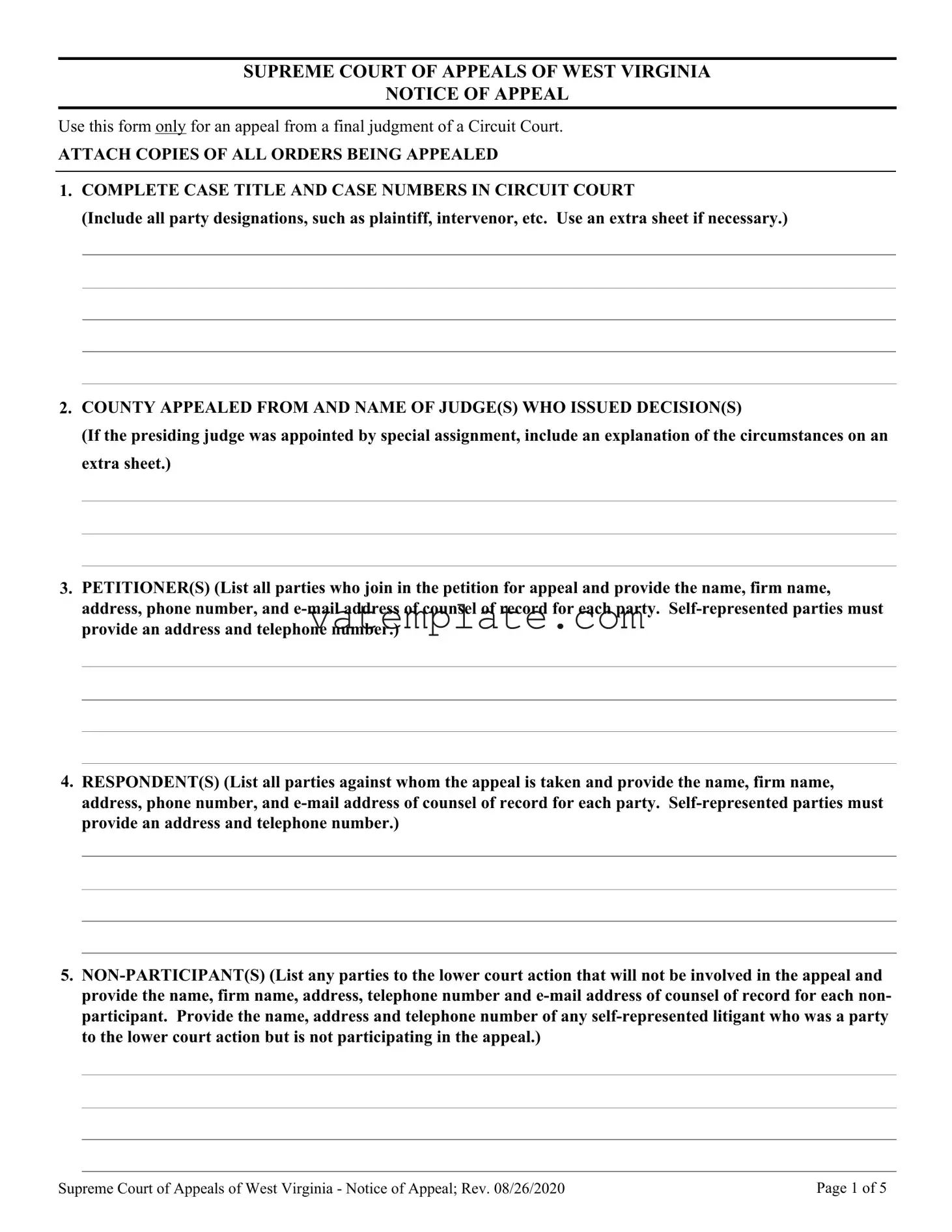 Fill Out a Valid West Virginia Appeal Template
