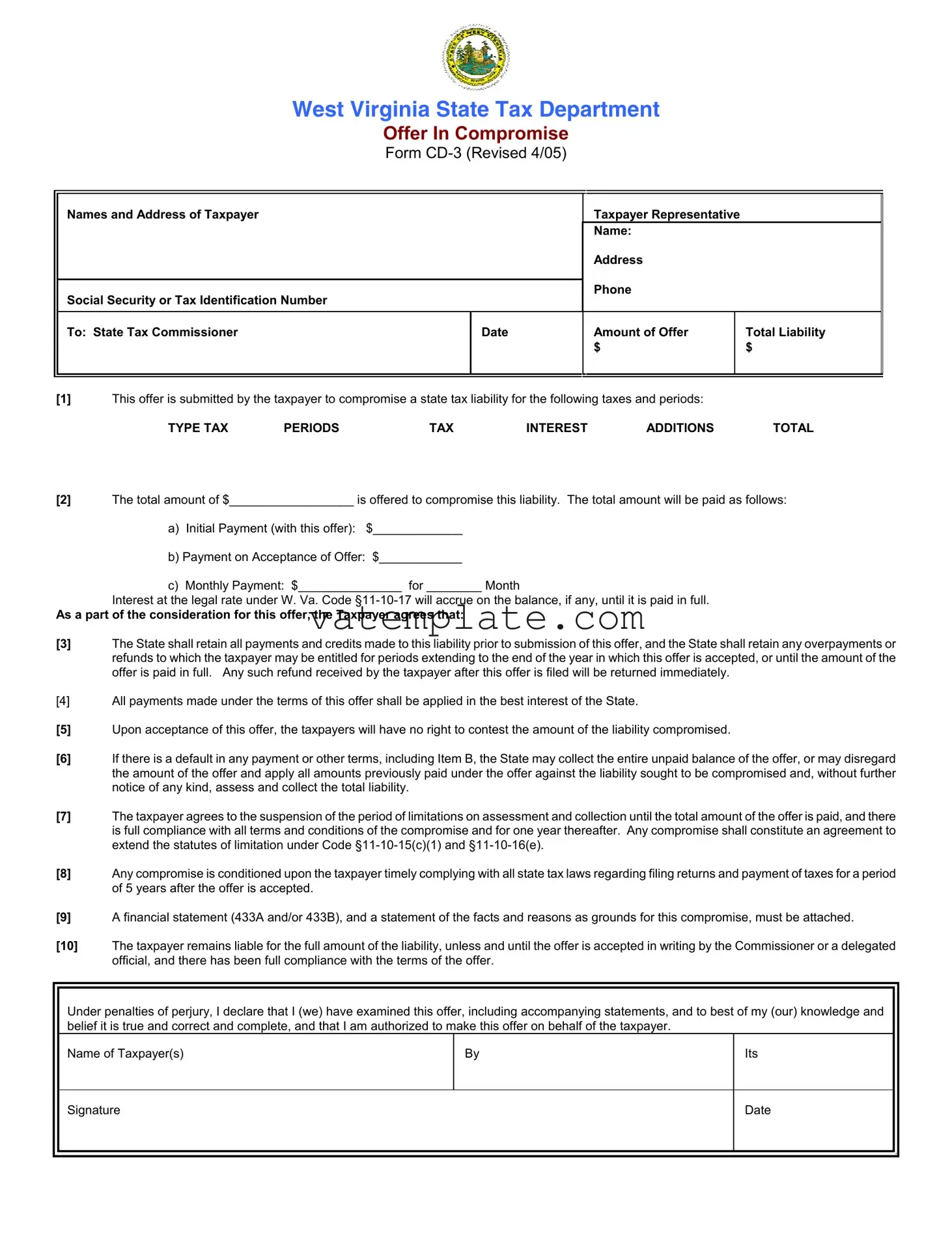 Fill Out a Valid West Virginia Cd 3 Template