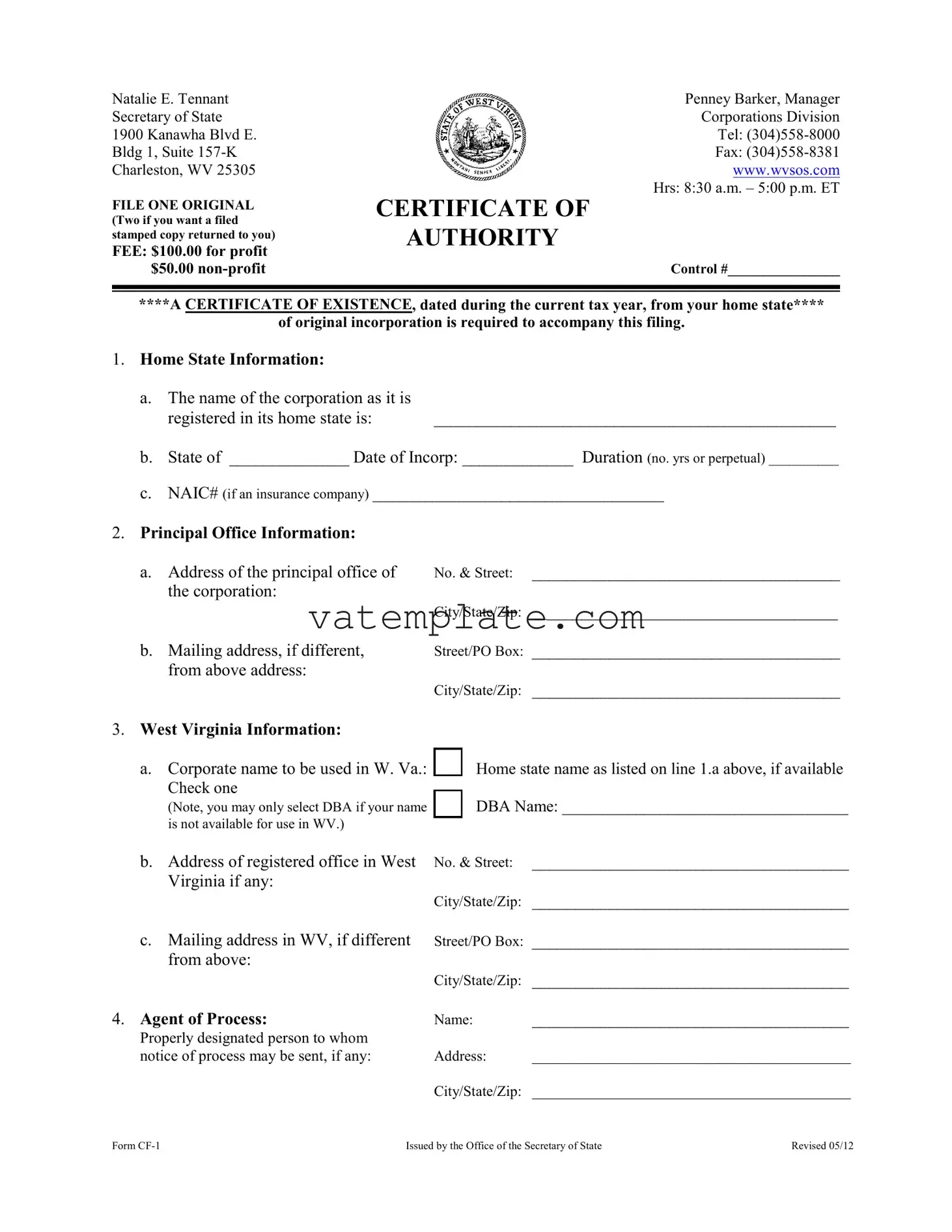 Fill Out a Valid West Virginia Cf 1 Template