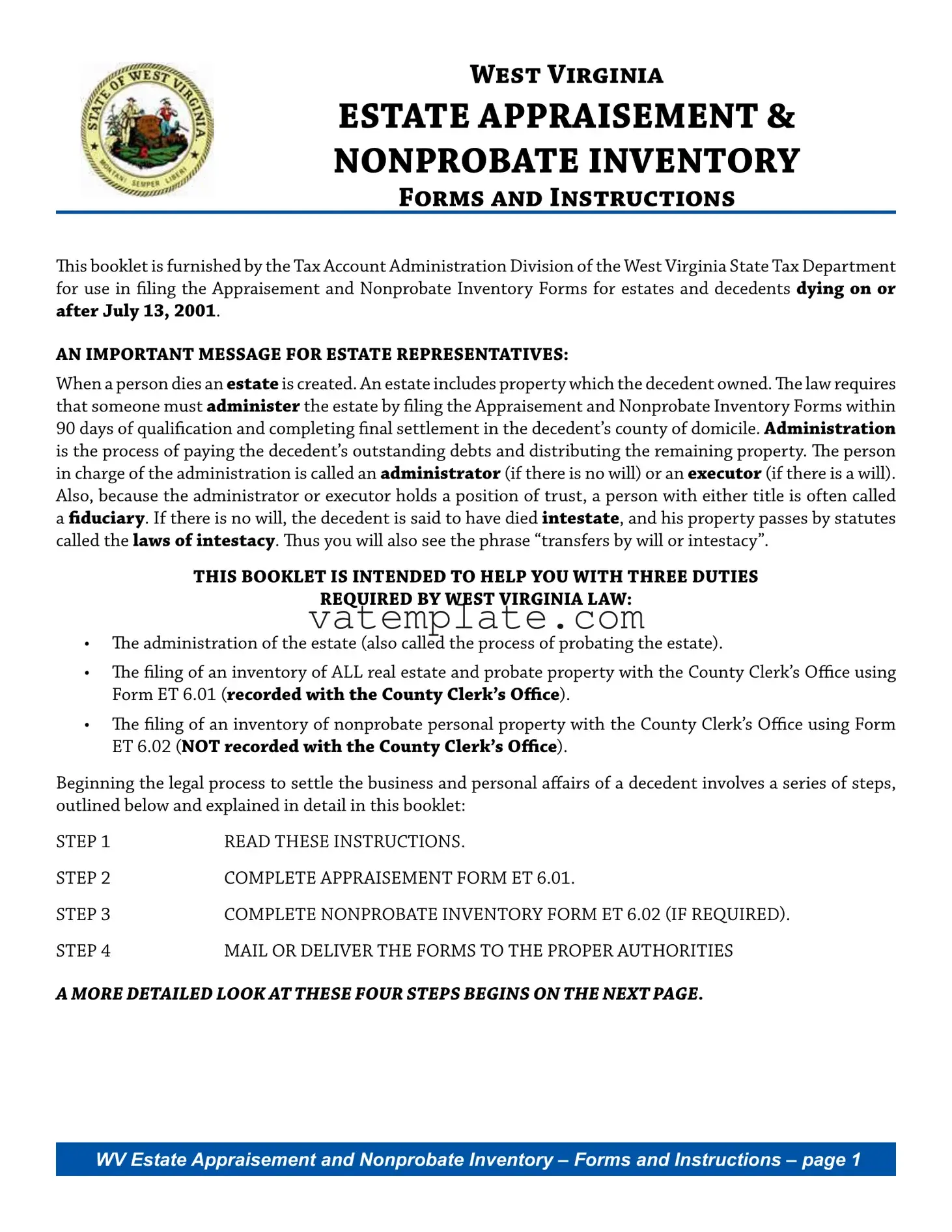 Fill Out a Valid West Virginia Estate Template