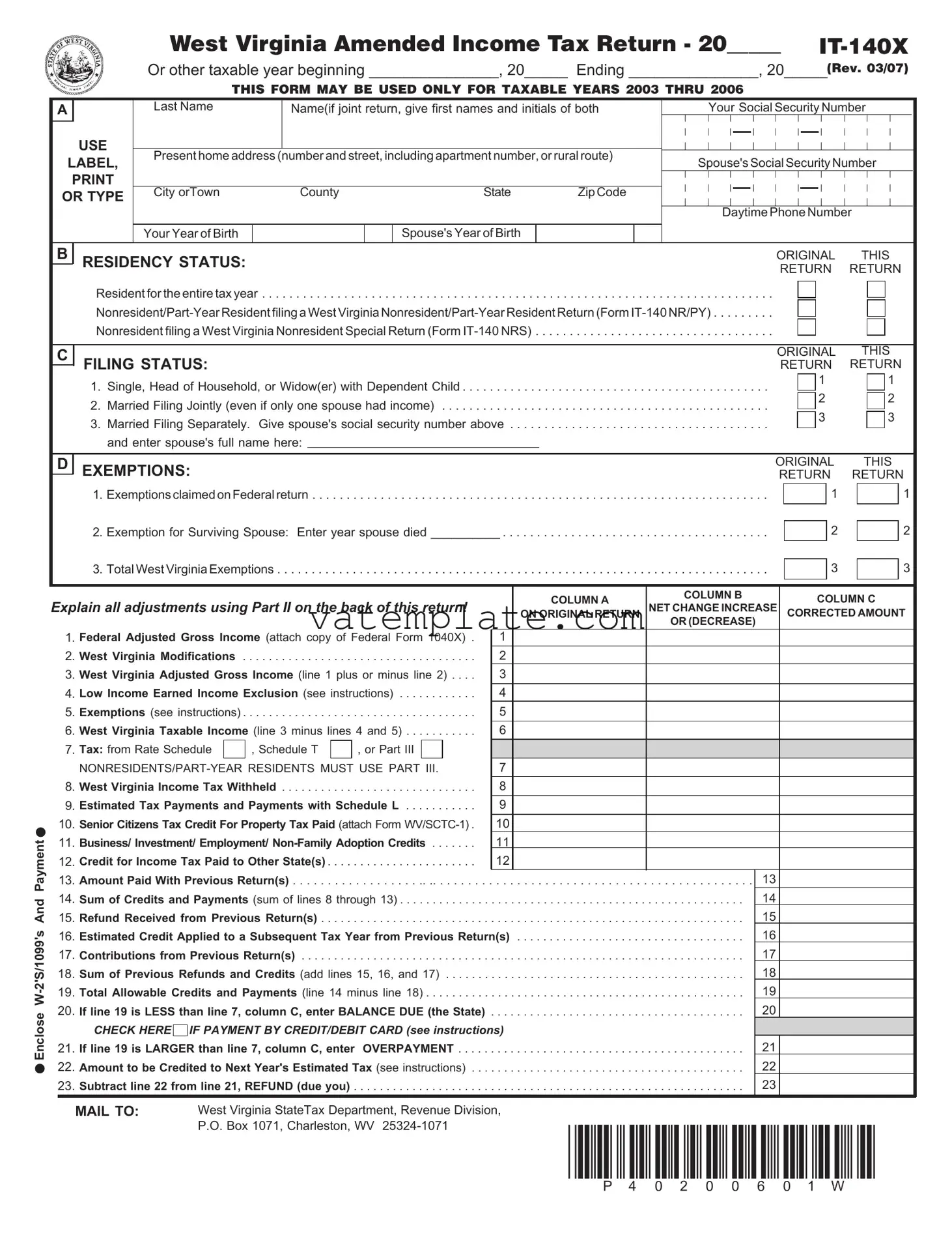 Fill Out a Valid West Virginia It 140X Template